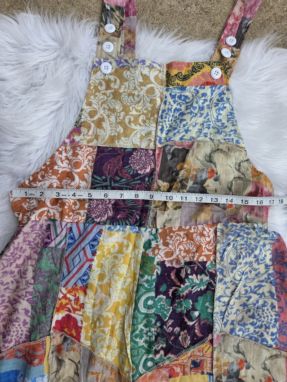 Yak & Yeti - Patchwork Multicolor Wide-Leg Jumpsuit Overalls - Size L/XL - Picture 13 of 16